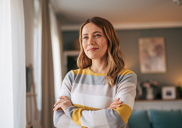 A 30 year old woman at home